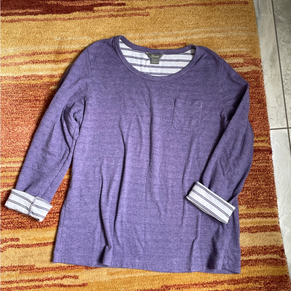 Heathered purple stripes detail long sleeve 3/4 sleeve tee womens XL